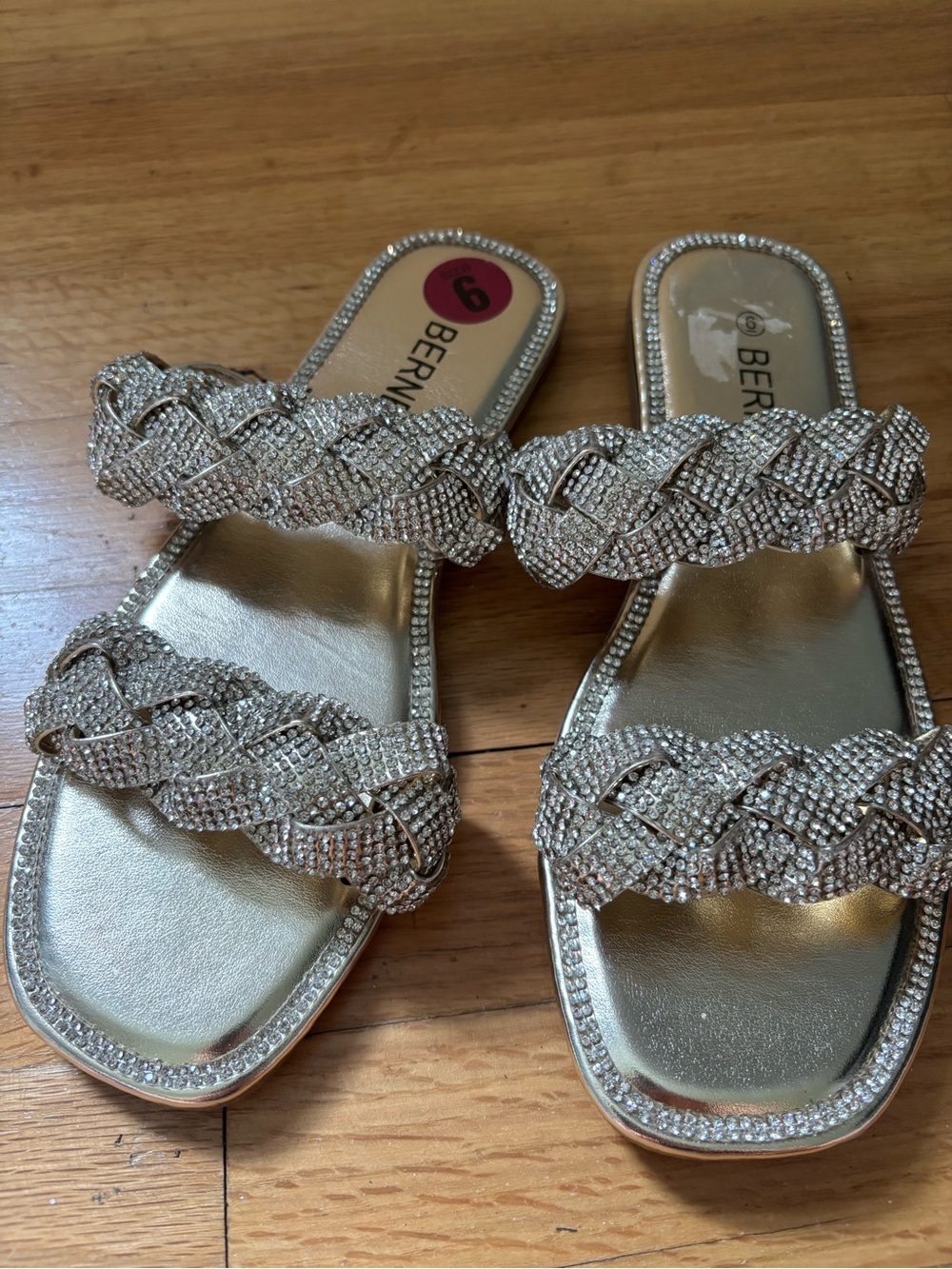 Berness Women's Rhinestone Braided Slide Sandals Gold Size 6